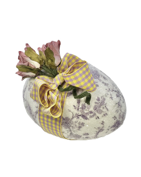 Bird Chinoserie Egg with Vintage Ribbon & Flowers - Purple