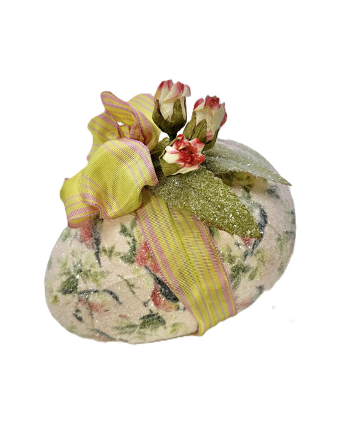 Sparrow Egg with Vintage Ribbon & Flowers - Pink