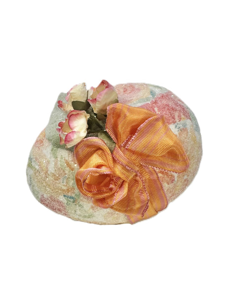 Watercolor Floral Egg with Vintage Ribbon & Flowers - Pink
