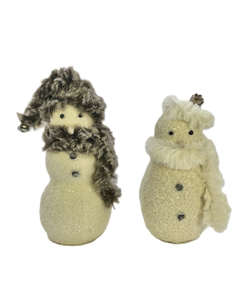Snowy with Scarf & Hat Ornament - Cream, Ash Fur