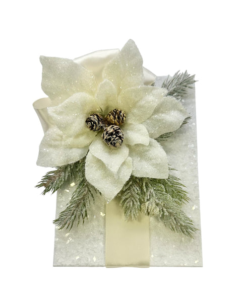 White Poinsettia Box, Rectangle - White