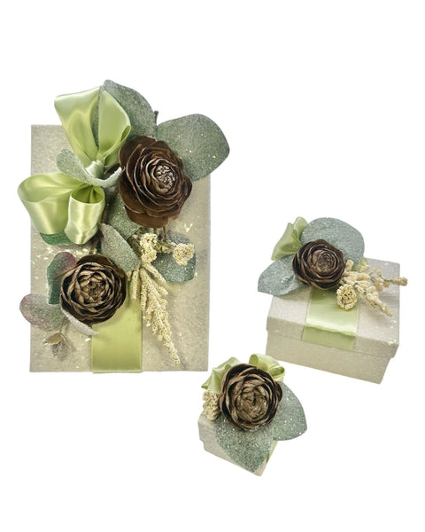 Eucalyptus with Cedar Rosettes Box, Rectangle - Dove