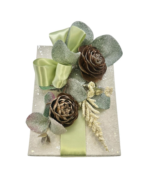Eucalyptus with Cedar Rosettes Box, Rectangle - Dove