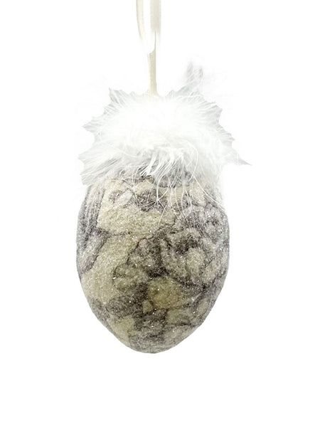 Decoupage Egg Ornament - Large, Cream Garden