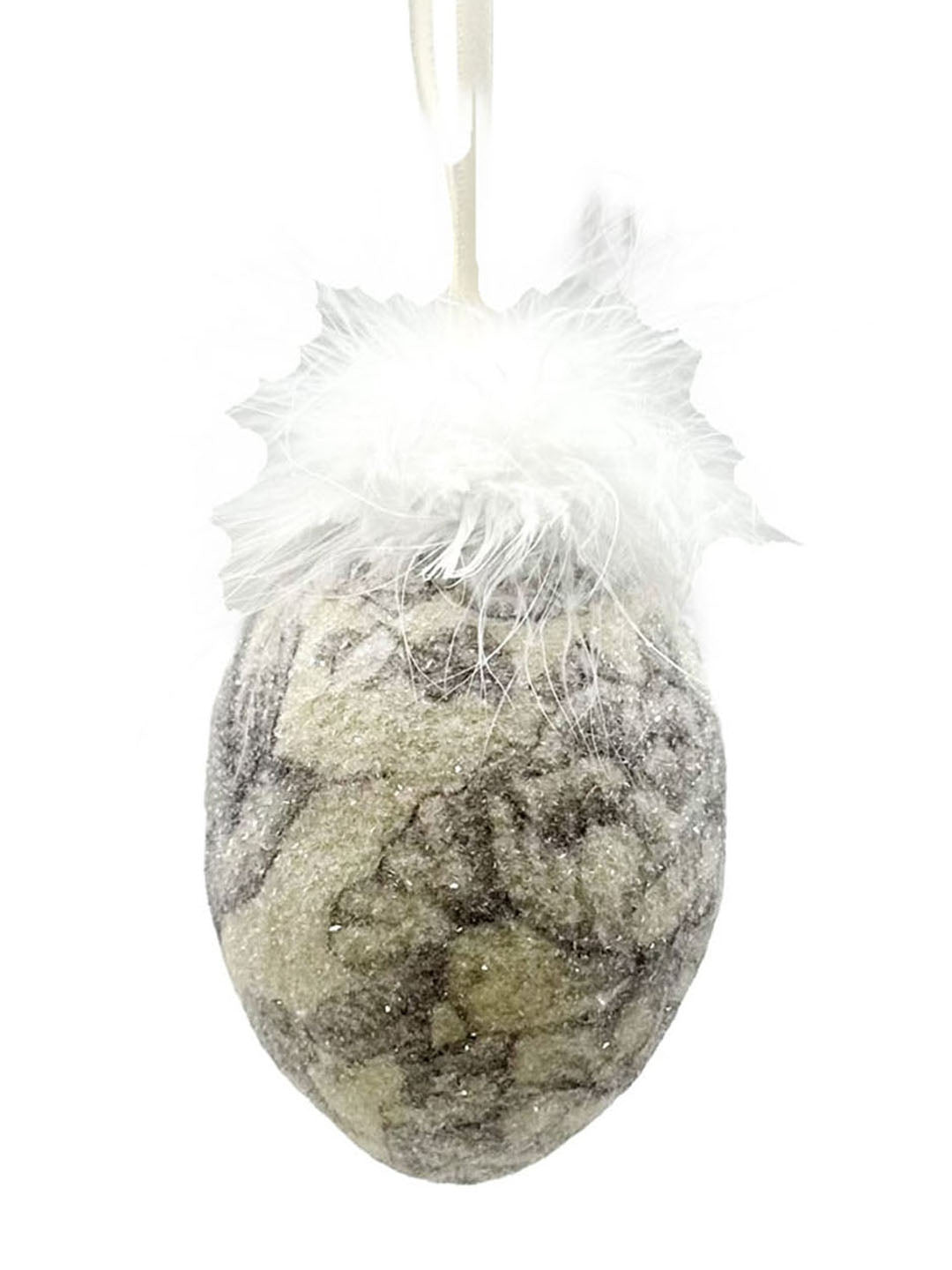 Decoupage Egg Ornament - Extra Large, Cream Garden