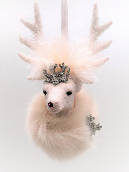 Stag with Boa Ornament  - White, White Ostrich