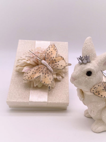 Butterfly with Dahlia Rectangle Gift Box - Cream
