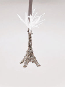 Eiffel Tower Mini Ornament - Silver, Feathers