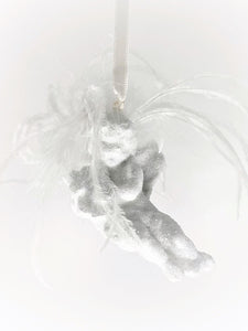 Cherub Ornament - White, Ostrich Feathers