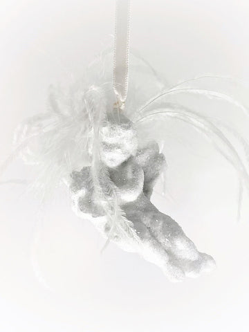 Angel Ornament - White, Ostrich Feathers