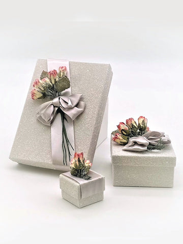 Rectangle Gift Box with Pink Roses - Dove