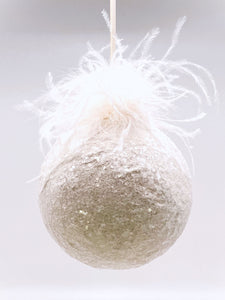 Bauble Ornament -  Large, Cream, Ostrich Feathers