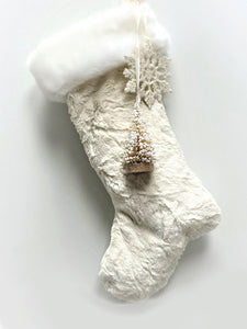 Cuffed 18" Stocking with Flocked Tree - Large, Bisque Fur