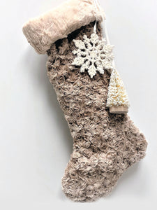 Cuffed 18"Stocking with Flocked Tree - Large, Pecan Fur